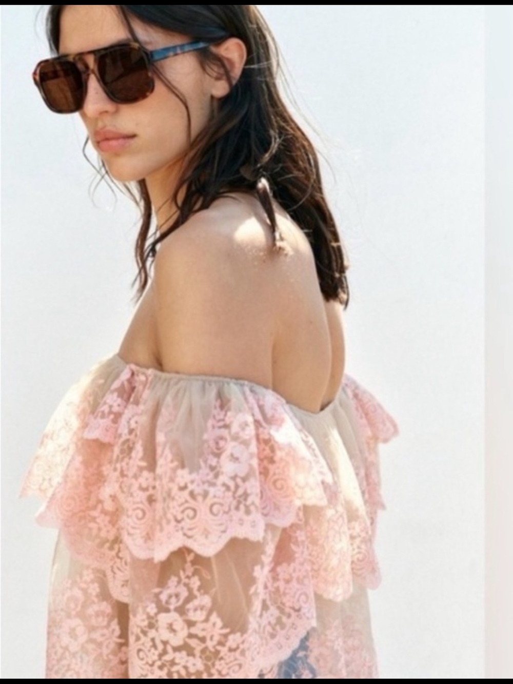 Zara Off-Shoulder Pink Lace Ruffle Top